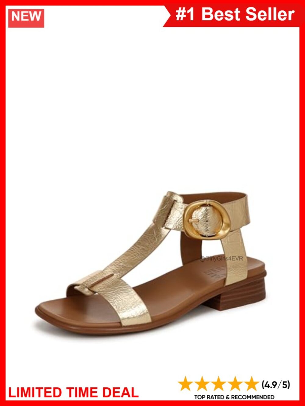 Strappy Flat Sandal Low Block Heel Buckle Open Toe Comfort Walking Travel